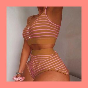 Chocolate Covered Strawberry Striped Crop Top and Shorts 2 Piece Set